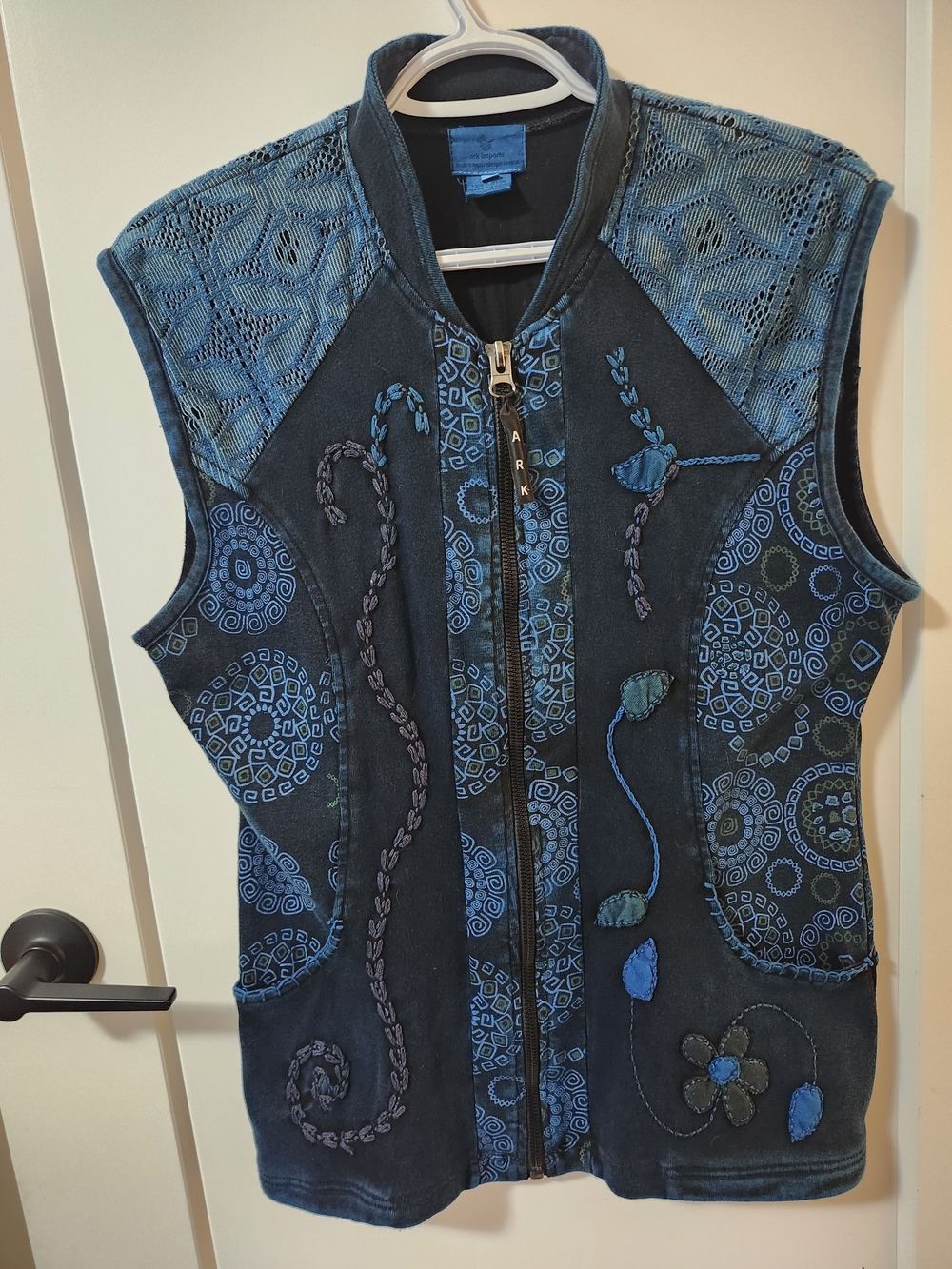 Dark Teal Hippie Boho Embroidered Zip-Up Vest by Ark Imports - Picture 3 of 11